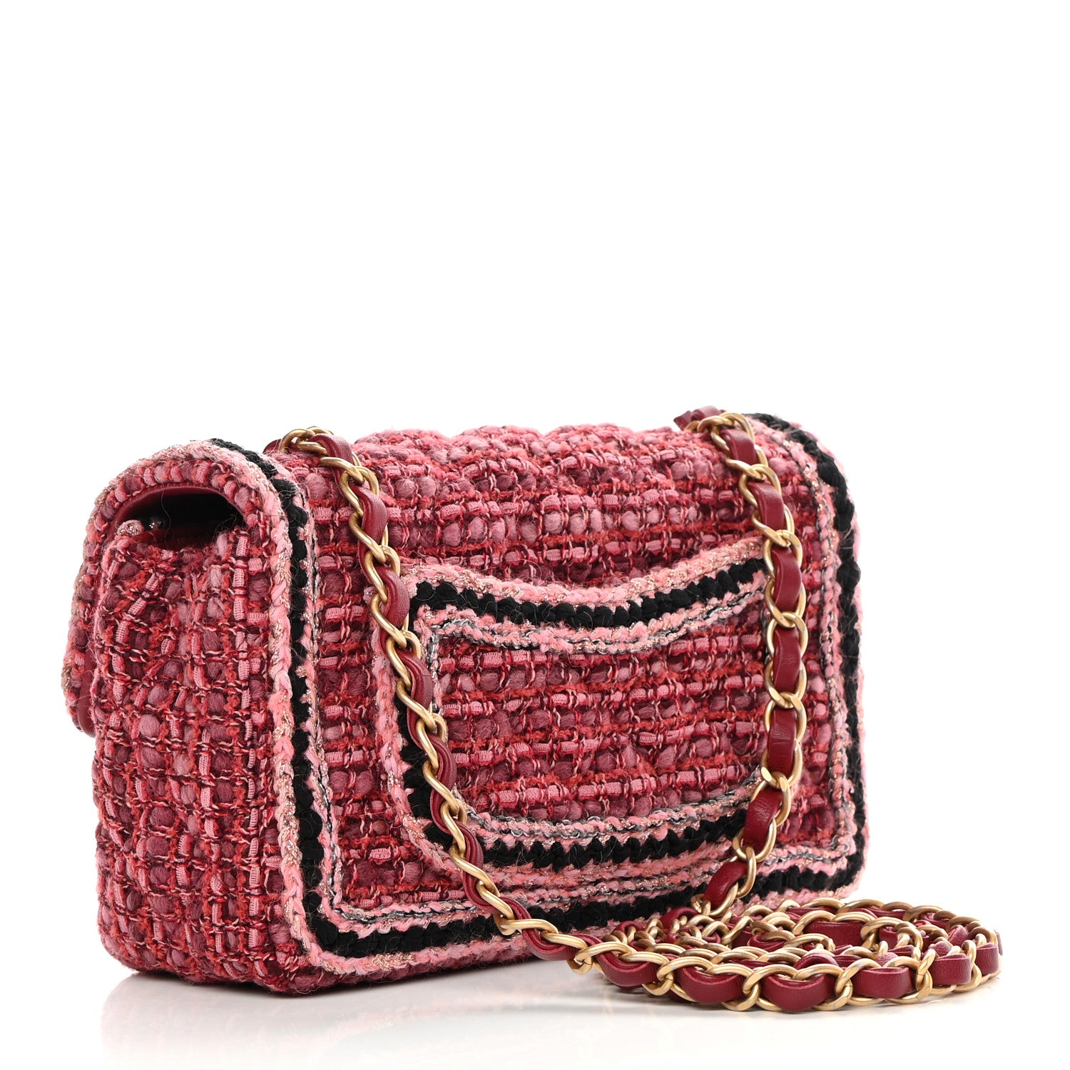Chanel Tweed Braid Mini Flap Dark Pink 3 of 12