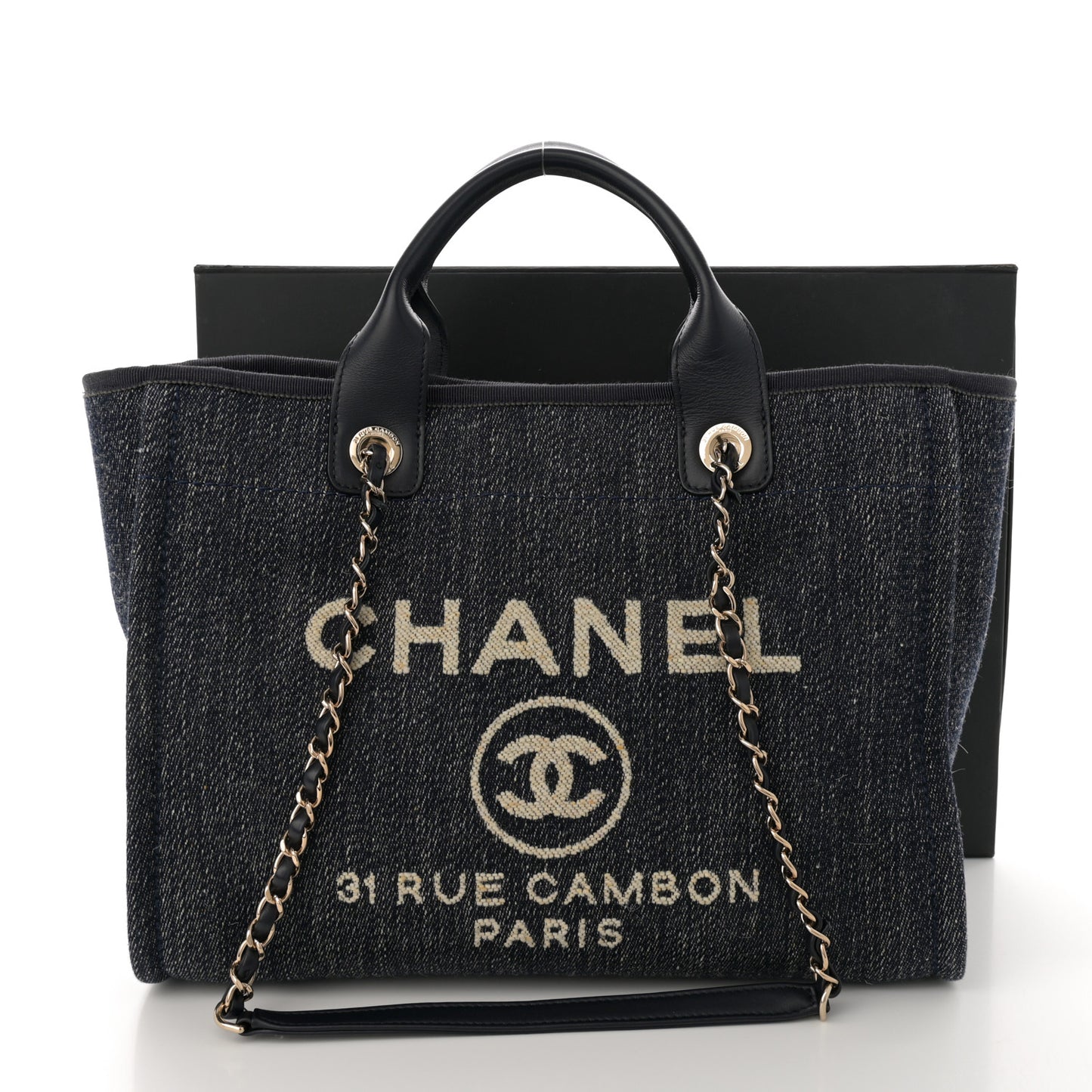 Denim Small Deauville Tote Dark Blue White