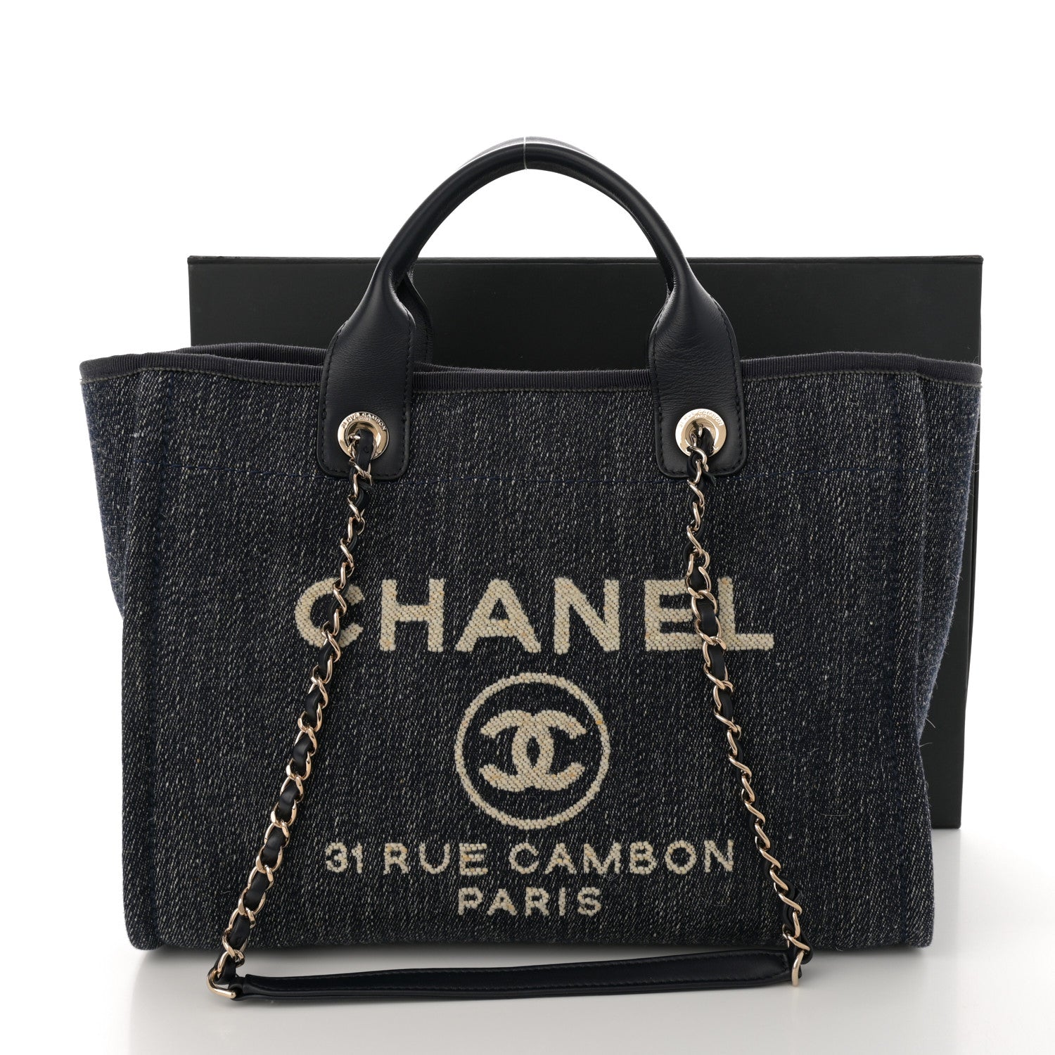 Chanel Denim Small Deauville Tote Dark Blue White 12 of 12