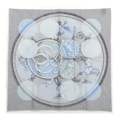 Hermes Cotton Horse Carriage Motif Pocket Square Blue White 1 of 3