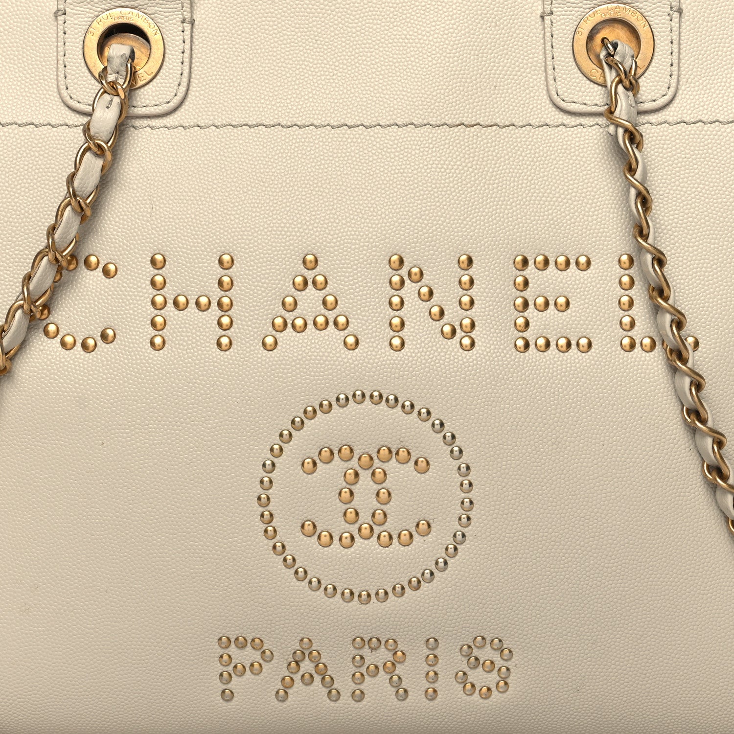 Chanel Caviar Small Studded Deauville Tote Ivory 8 of 16