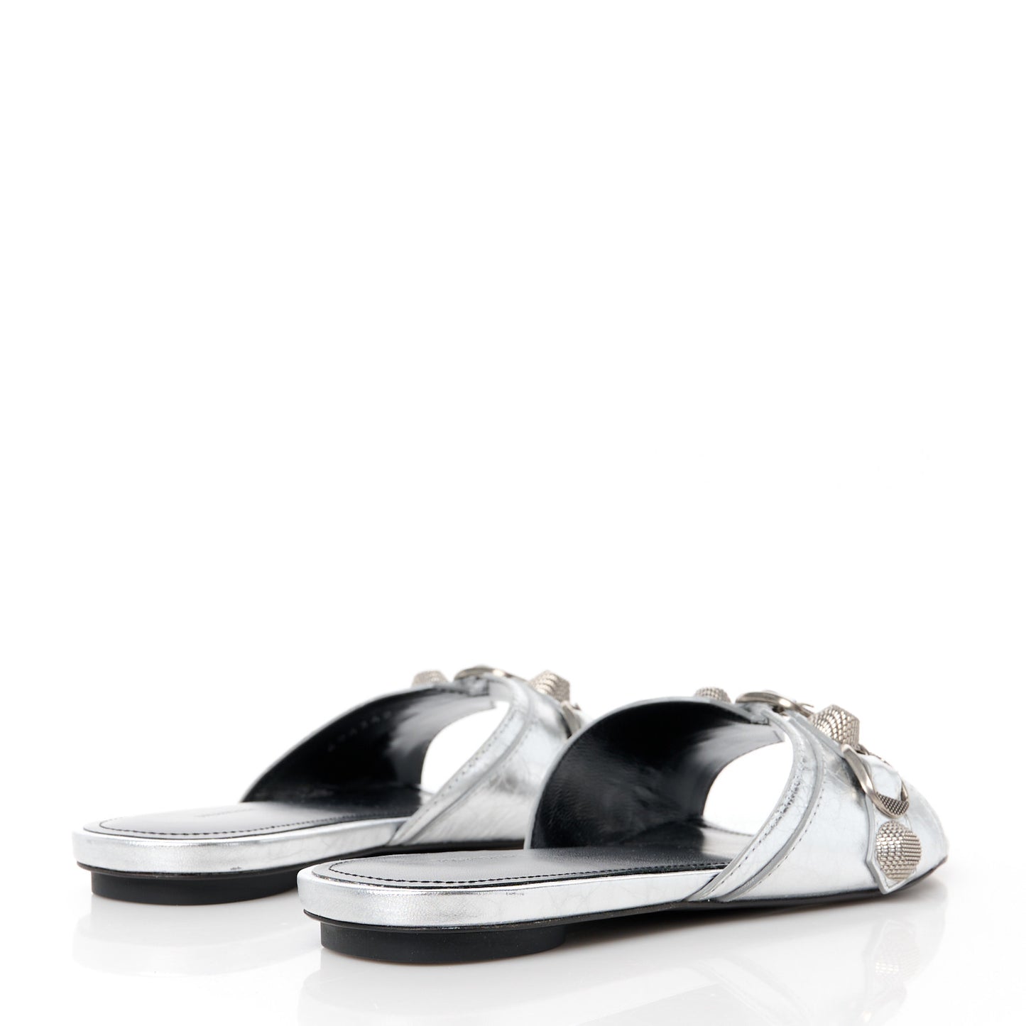Metallic Arena Cagole Flat Slide Sandals 37 Silver