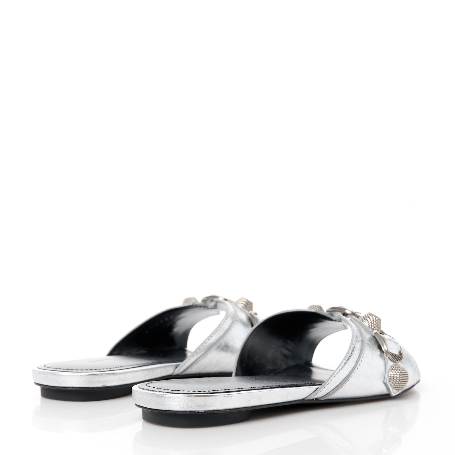 Balenciaga Metallic Arena Cagole Flat Slide Sandals 37 Silver 4 of 10