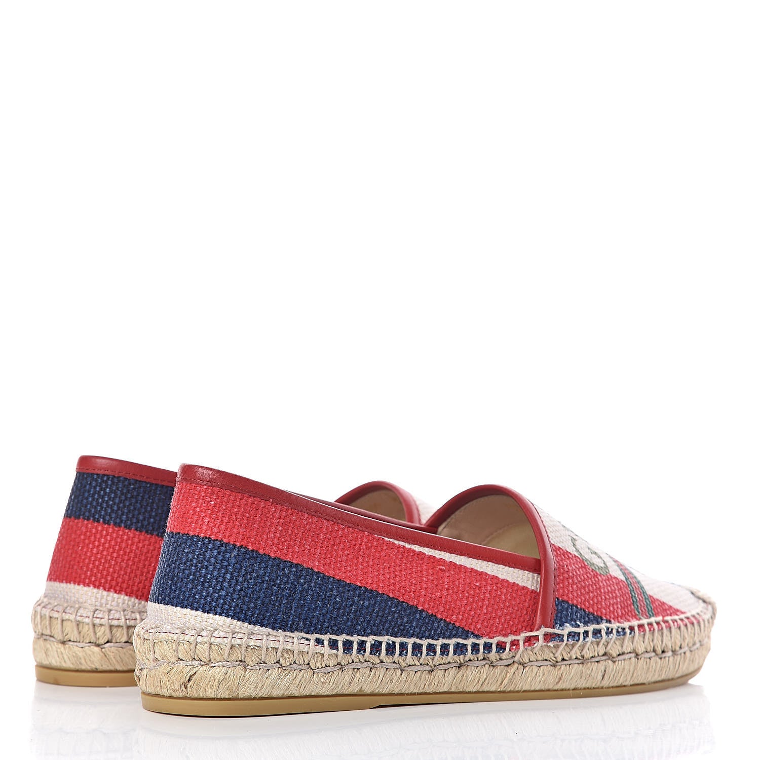 Gucci Canvas Sylvie Stripe Logo Womens Espadrilles 38 Mystic White Hibiscus Red Maritime 4 of 10