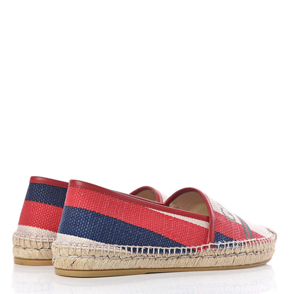 Gucci Canvas Sylvie Stripe Logo Womens Espadrilles 38 Mystic White Hibiscus Red Maritime 4 of 10