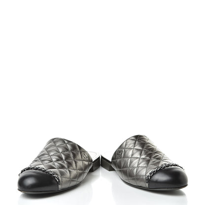 Chanel Iridescent Lambskin Quilted CC Chain Mules 36 Silver Black 6 of 16