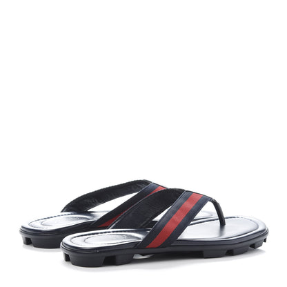 Gucci Nylon Calfskin Web Mens Cleat Sole Thong Sandals 8.5 Black Red Blue 4 of 9