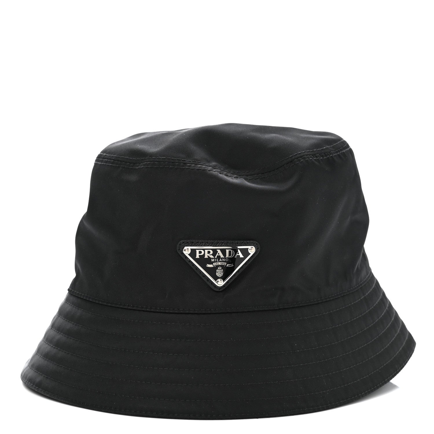 Prada Re-Nylon Metal Triangle Logo Mens Bucket Hat S Black 1 of 7