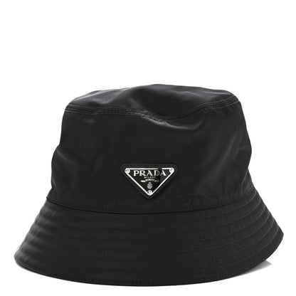 Prada Re-Nylon Metal Triangle Logo Mens Bucket Hat S Black 1 of 7