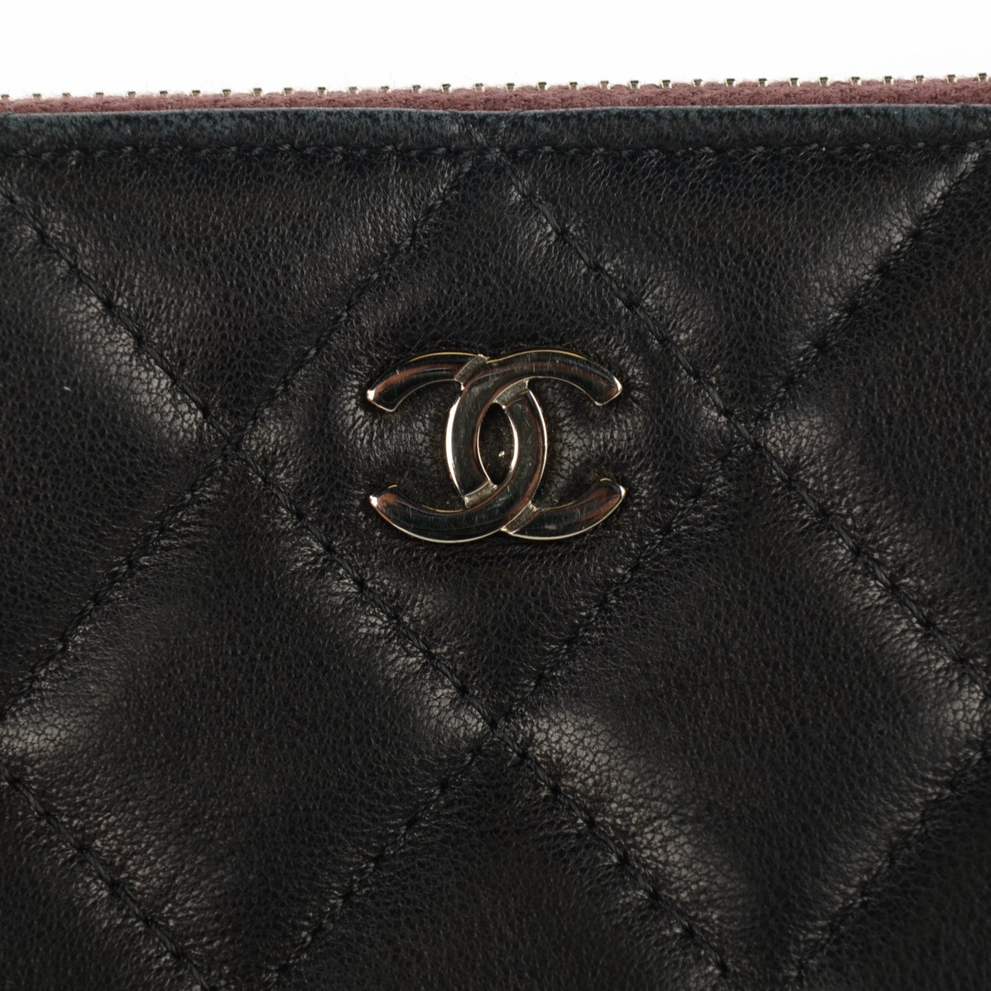 Lambskin Quilted Coin Purse Case Black