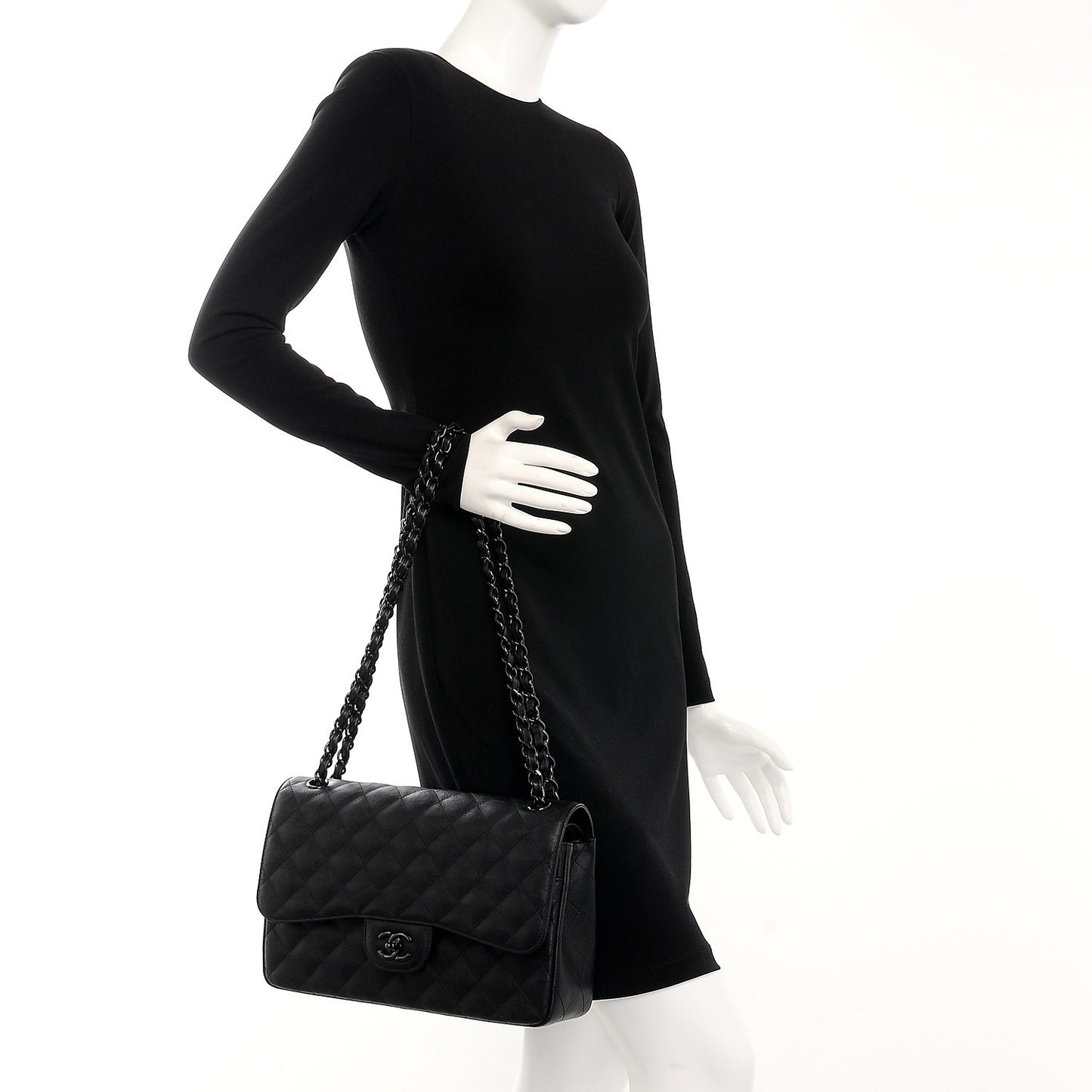Crumpled Calfskin Quilted Jumbo Double Flap So Black