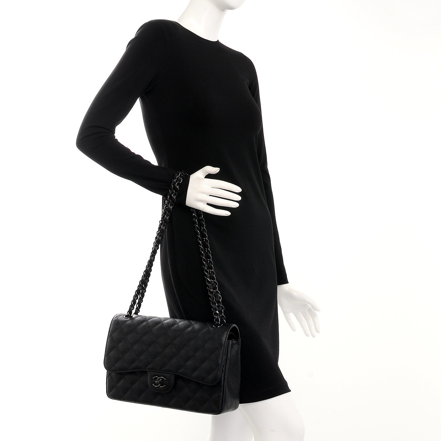 Chanel Crumpled Calfskin Quilted Jumbo Double Flap So Black 2 of 9