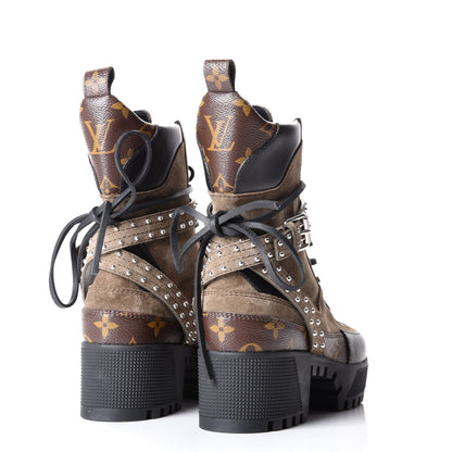 Louis Vuitton Suede Calfskin Monogram Laureate Platform Desert Boots 36.5 Kaki 4 of 9