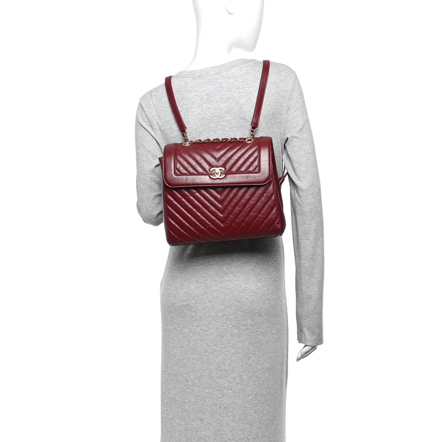 Aged Calfskin Chevron Quilted Backpack Red