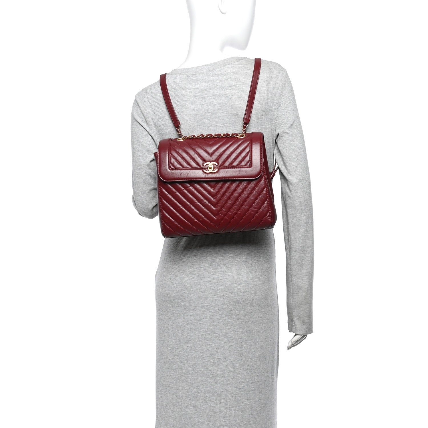 Chanel Aged Calfskin Chevron Quilted Backpack Red 2 of 12