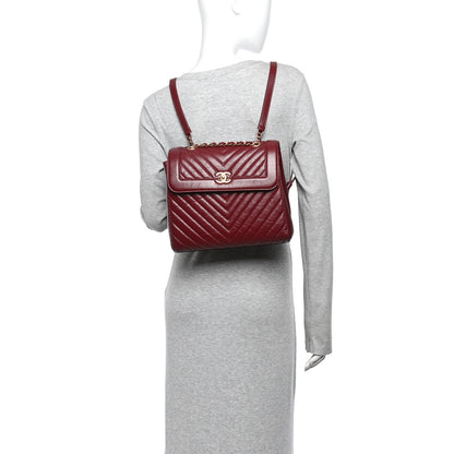 Chanel Aged Calfskin Chevron Quilted Backpack Red 2 of 12