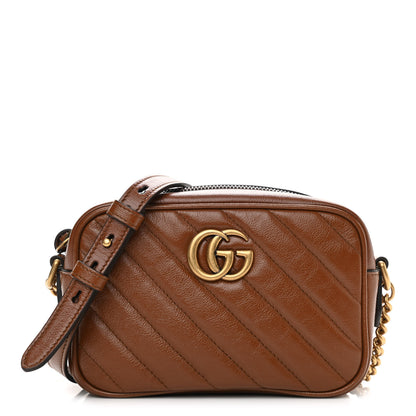 Gucci Glazed Calfskin Matelasse Diagonal Mini GG Marmont Chain Shoulder Bag Cuir 1 of 9