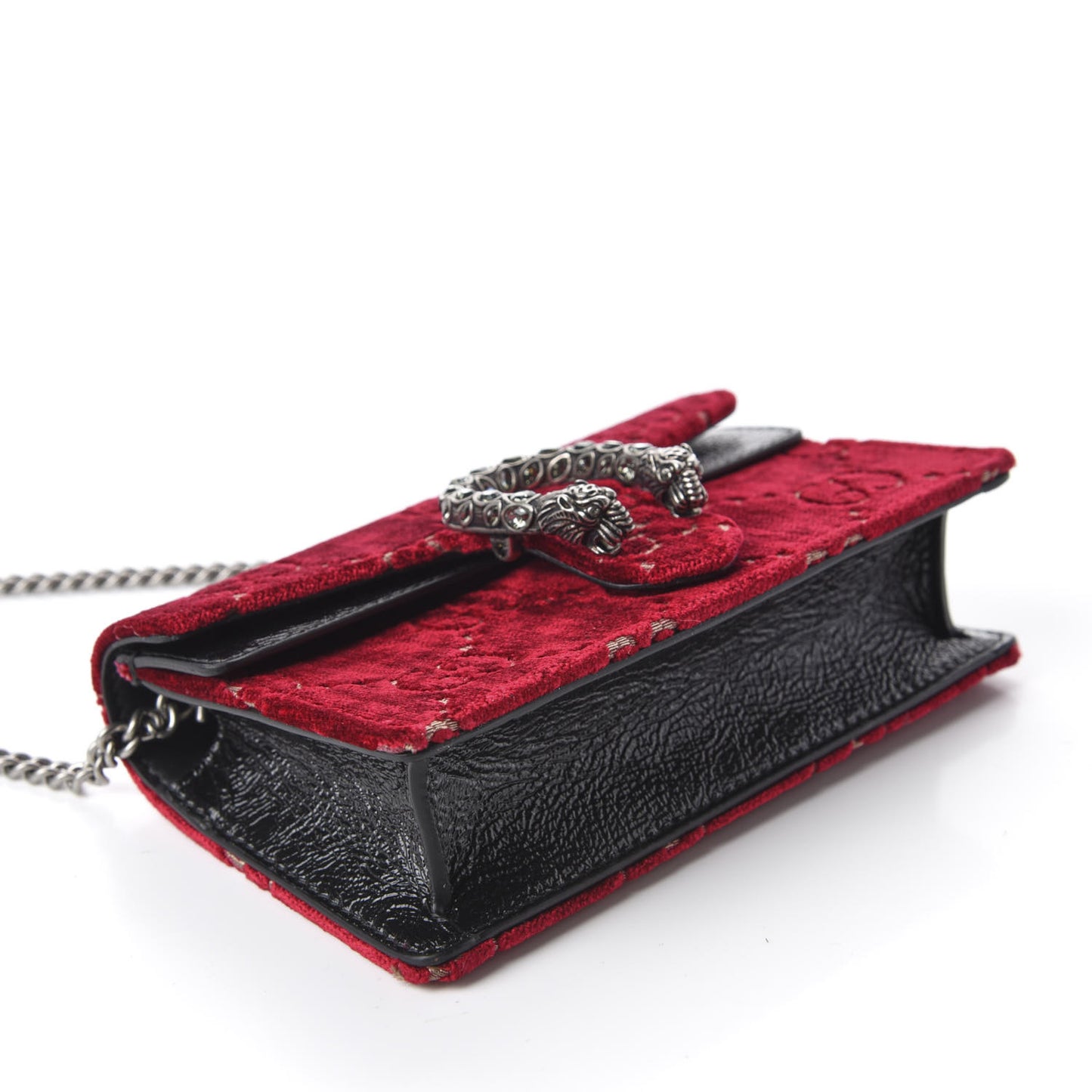 Velvet GG Monogram Super Mini Dionysus Shoulder Bag Red Cipria Black