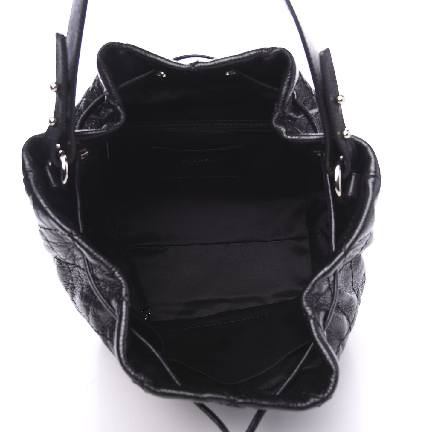 Glazed Calfskin On The Road Drawstring Tote Black