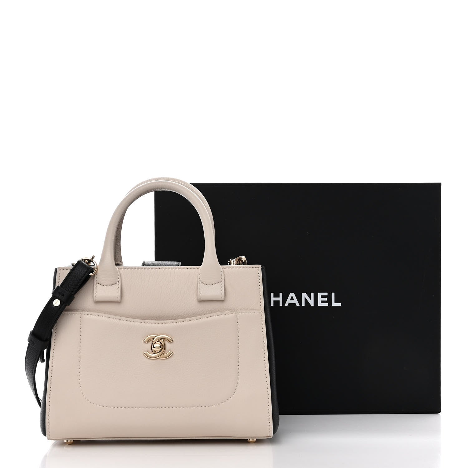 Chanel Grained Calfskin Mini Bi-Color Neo Executive Shopper Tote Beige Black 11 of 11