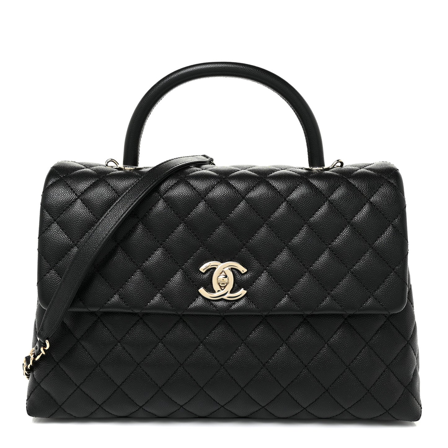 Caviar Quilted Medium Coco Handle Flap Black
