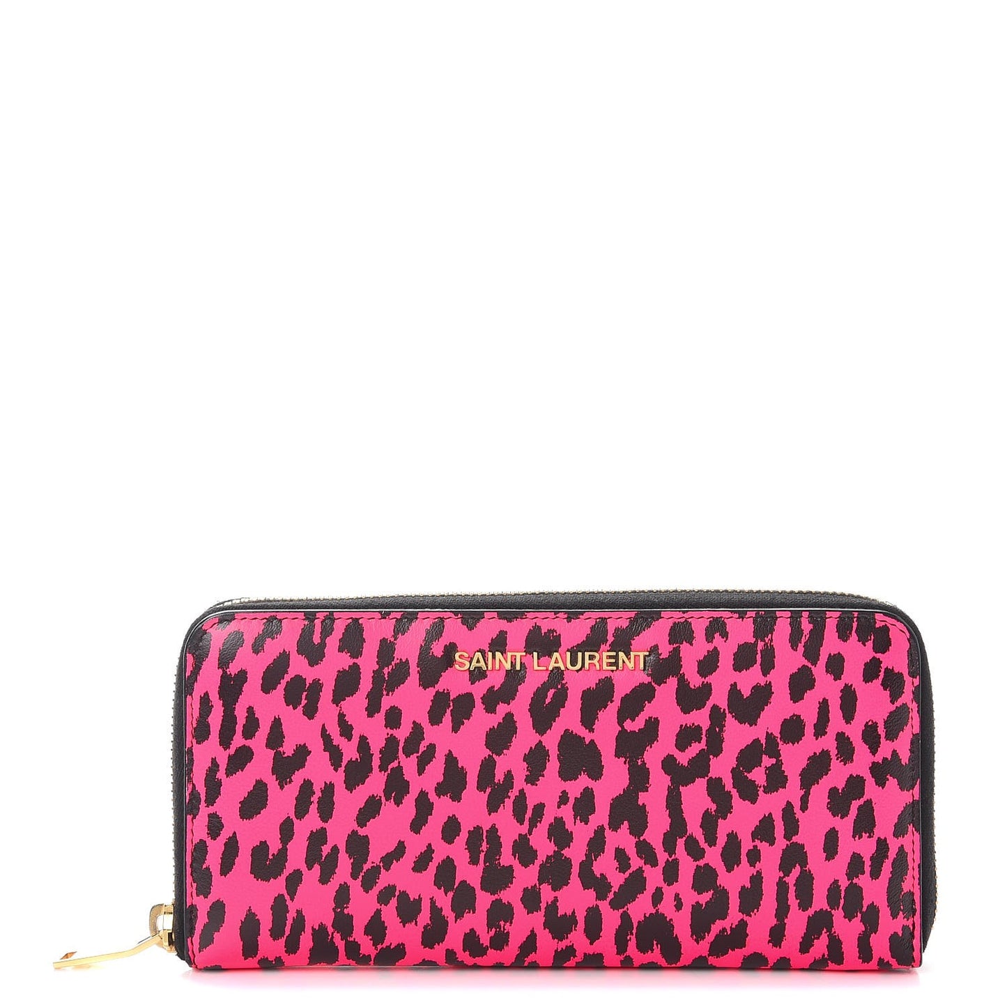 Calfskin Printed Leopard Classic Letters Zip Around Wallet Pink