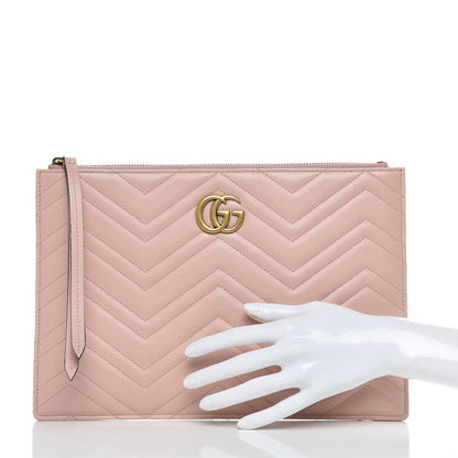 Gucci Calfskin Matelasse Large GG Marmont Zip Pouch Perfect Pink 2 of 9
