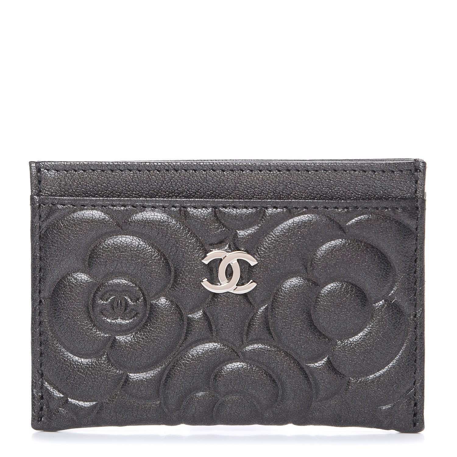 Chanel Goatskin Camellia Embossed Card Holder Grey 1 of 10