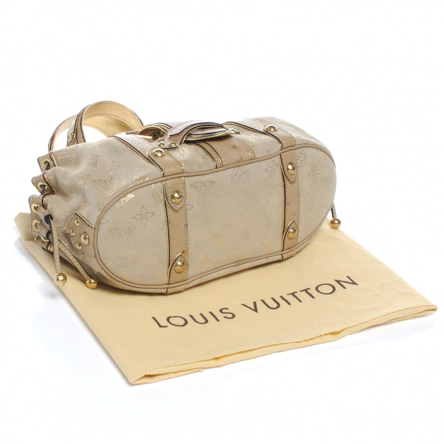Monogram Suede Ostrich Theda GM Gold