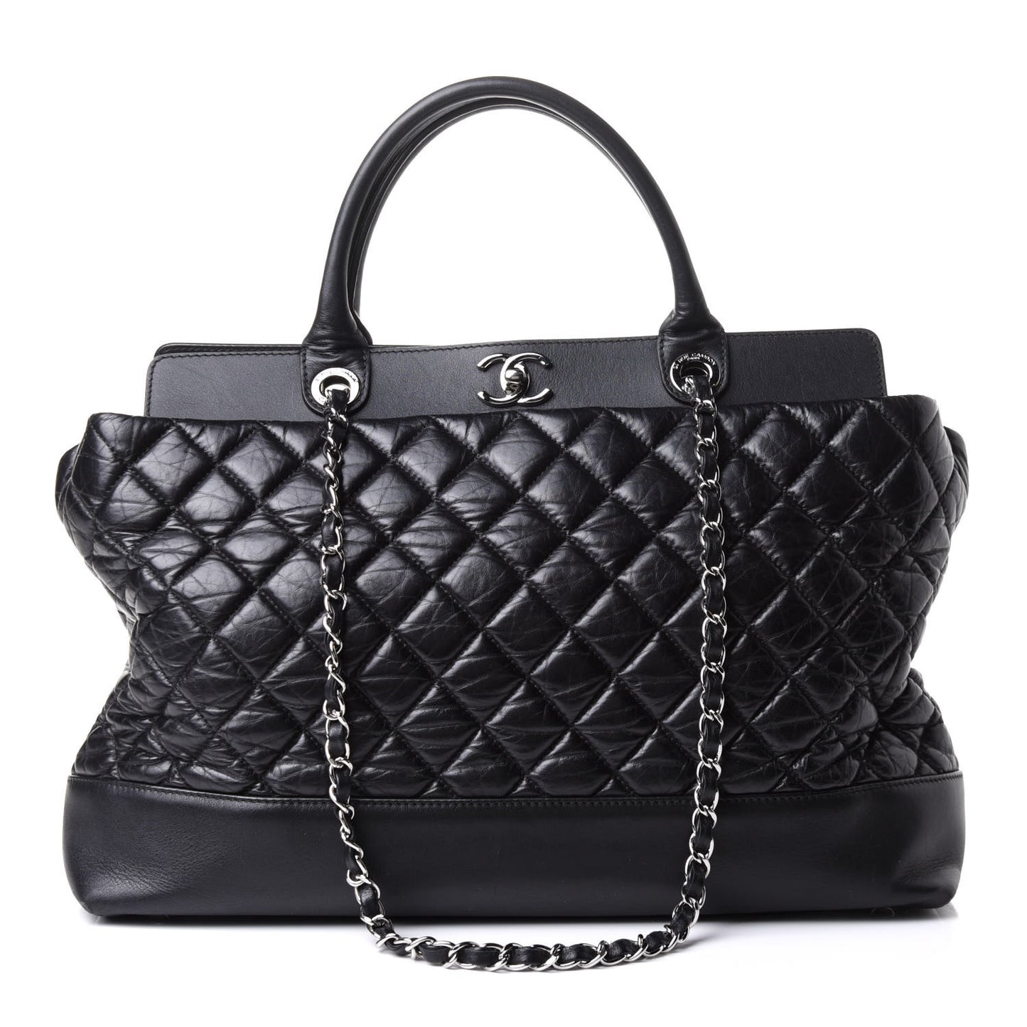 Aged Calfskin Quilted Be CC Tote Black
