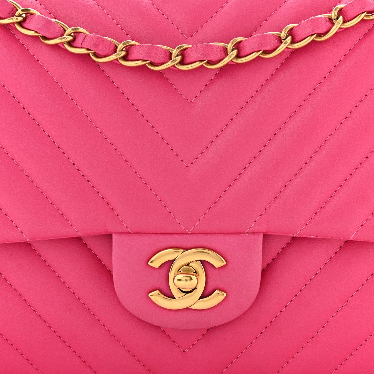 Lambskin Chevron Quilted Medium Double Flap Pink