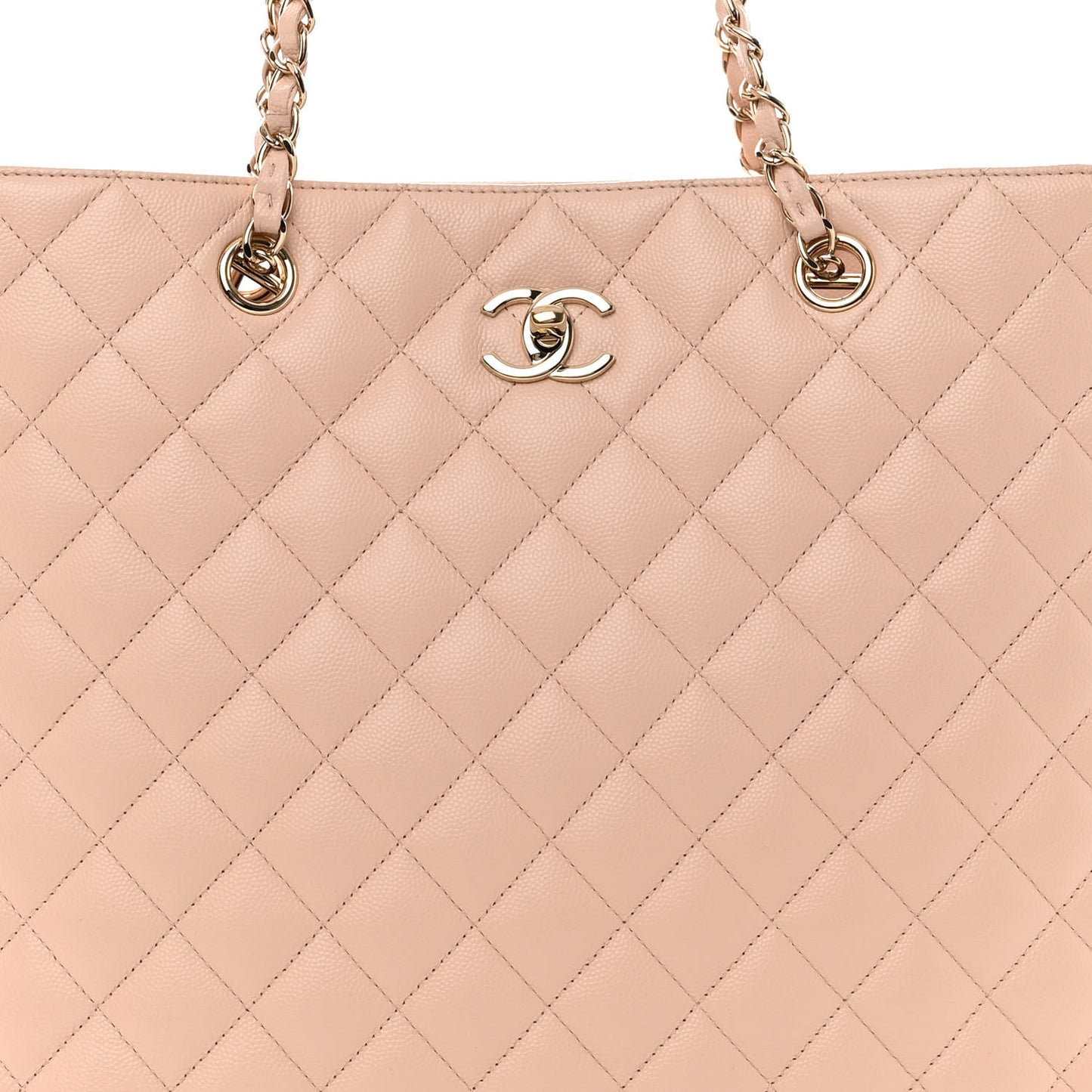 Caviar Quilted Large Classic Shopping Tote Light Beige