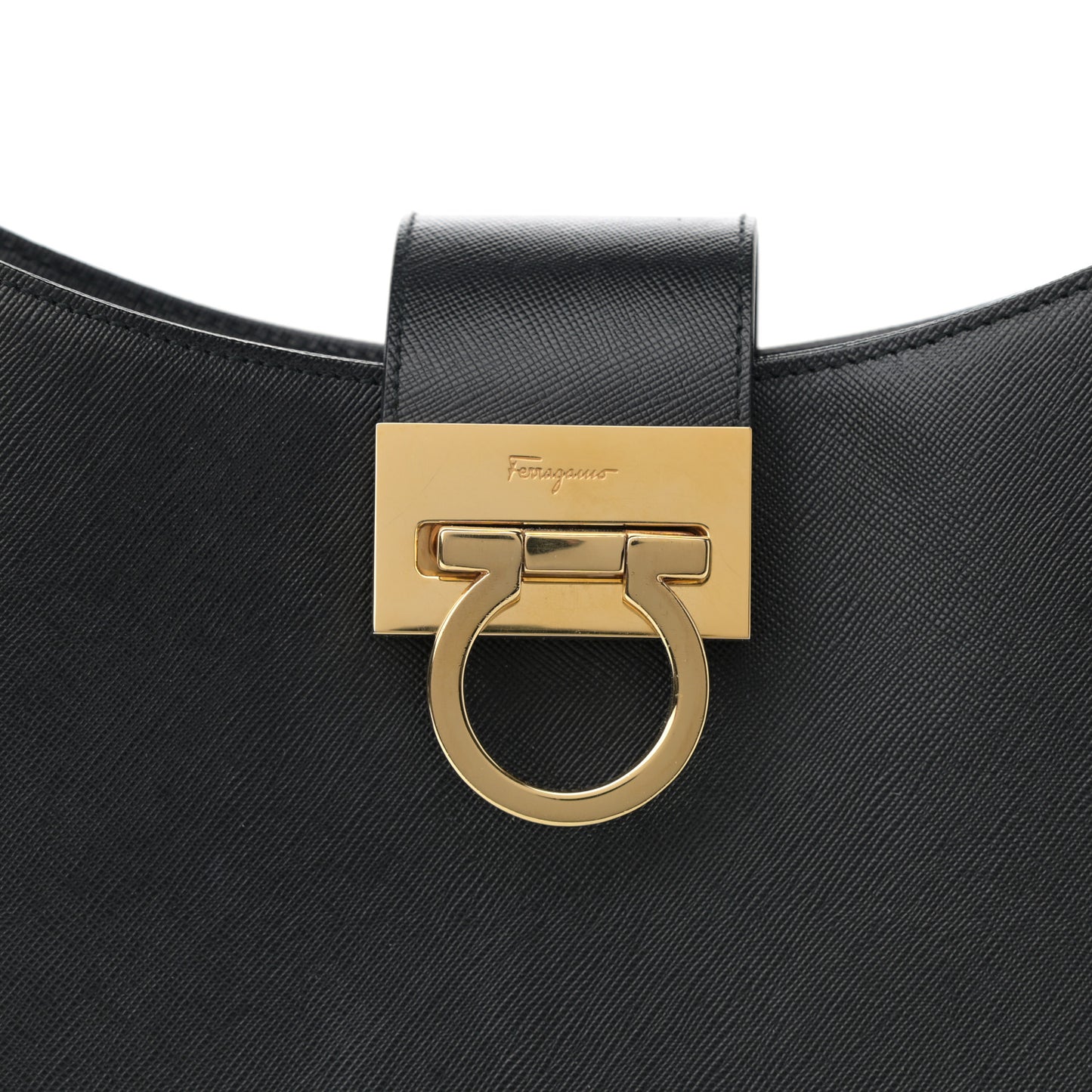 Hammered Calfskin Gancini Hobo Black