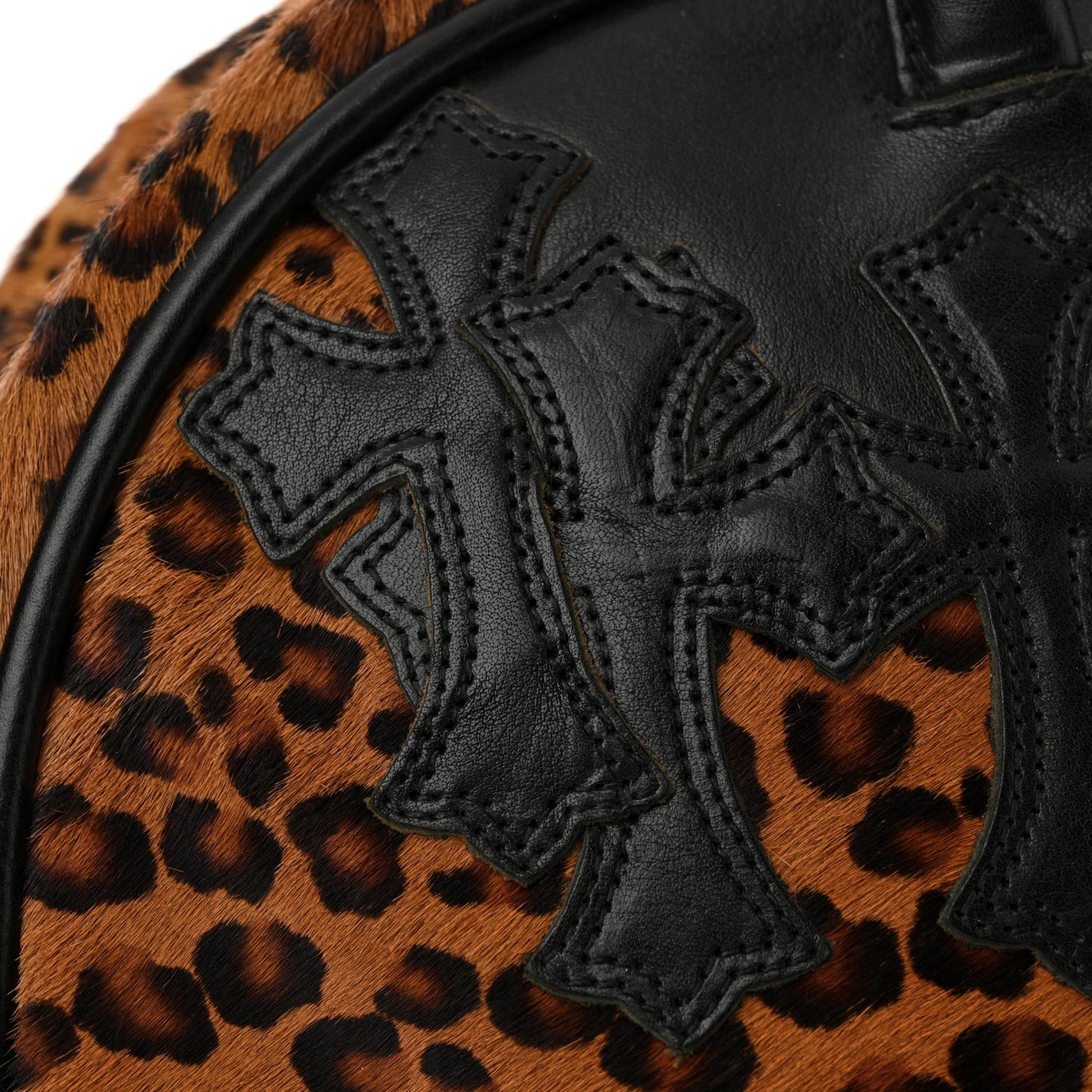 Leopard Print Hair Cross Patch Duffle Bag Black