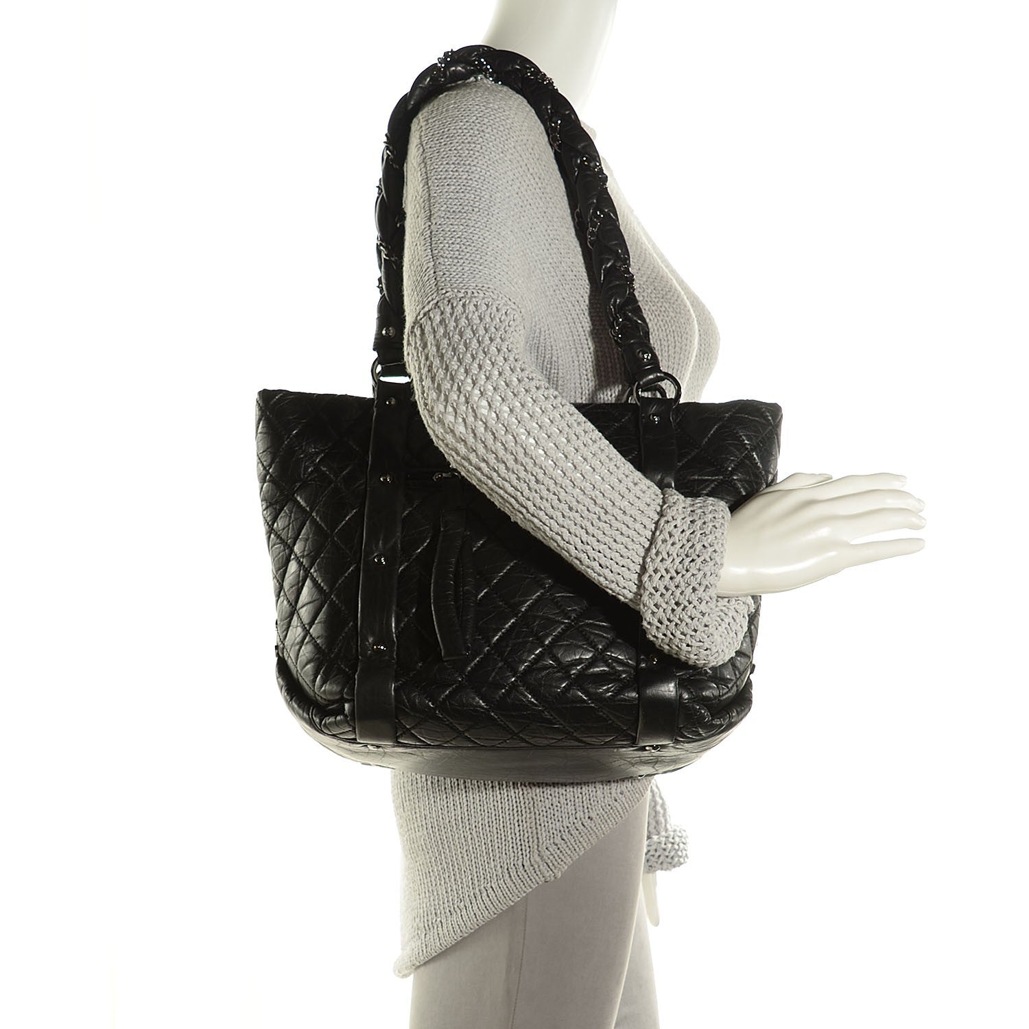 Chanel Distressed Lambskin Lady Braid Ligne Tote Black 2 of 7