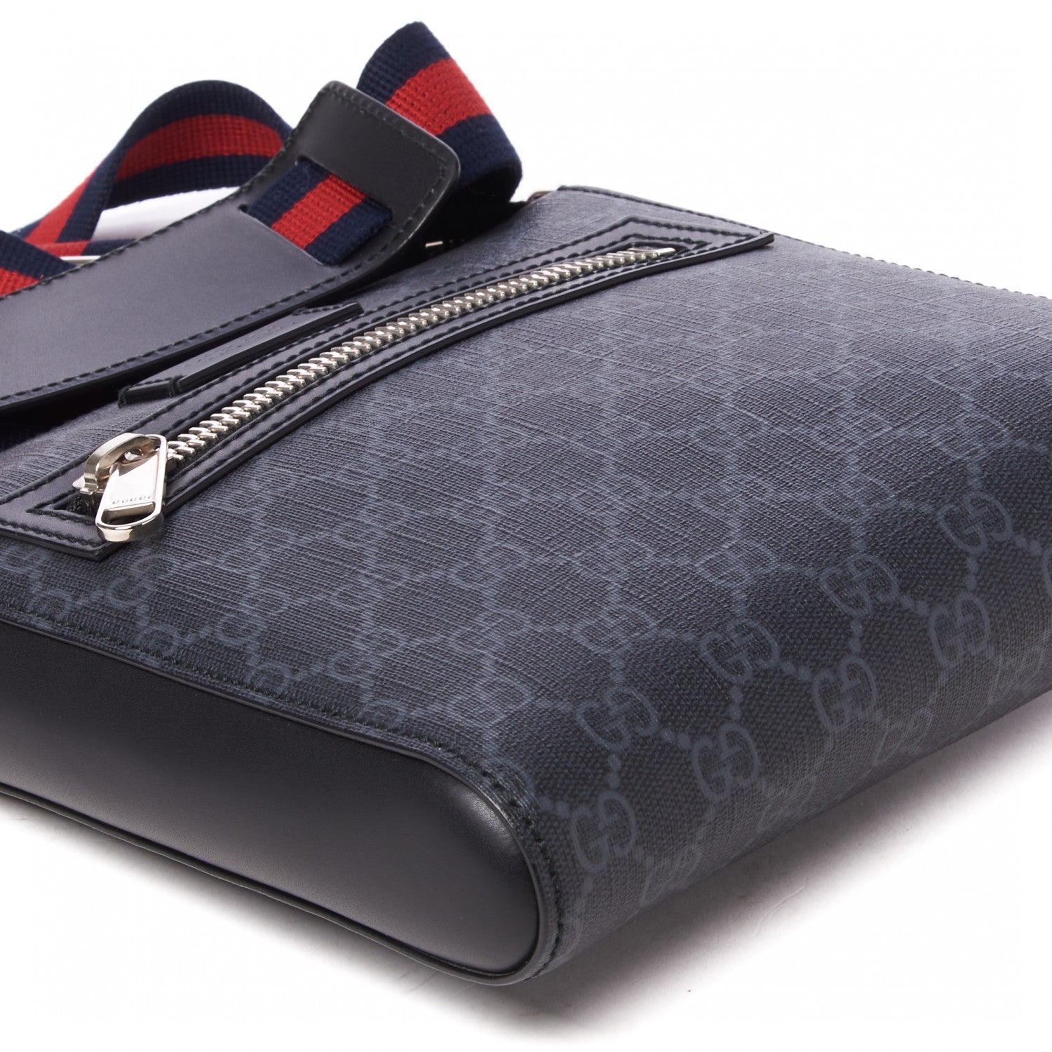 Gucci GG Supreme Monogram Web Small Flat Messenger Bag Black Grey 6 of 8
