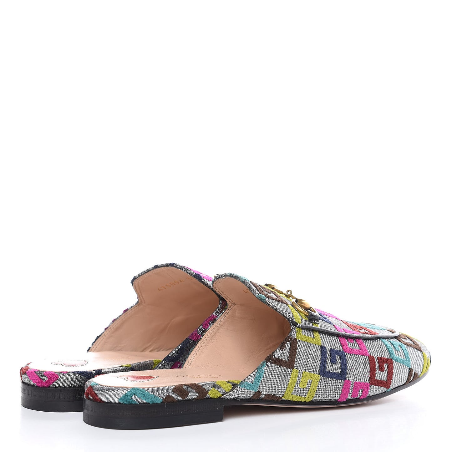 Velvet Lurex Square G Womens Princetown Slippers 37 Silver Multicolor