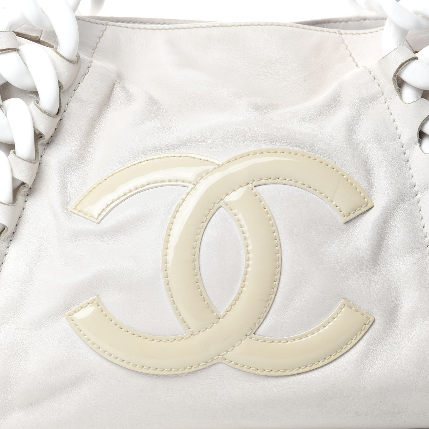 Calfskin Modern Chain Rhodoid East West Tote White