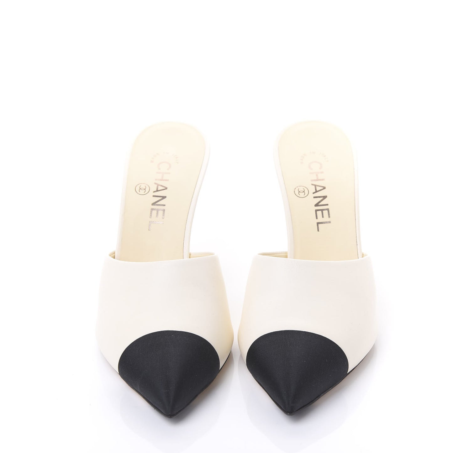 Goatskin Grosgrain Cap Toe Snake Pearl Mule 38.5 Beige Black