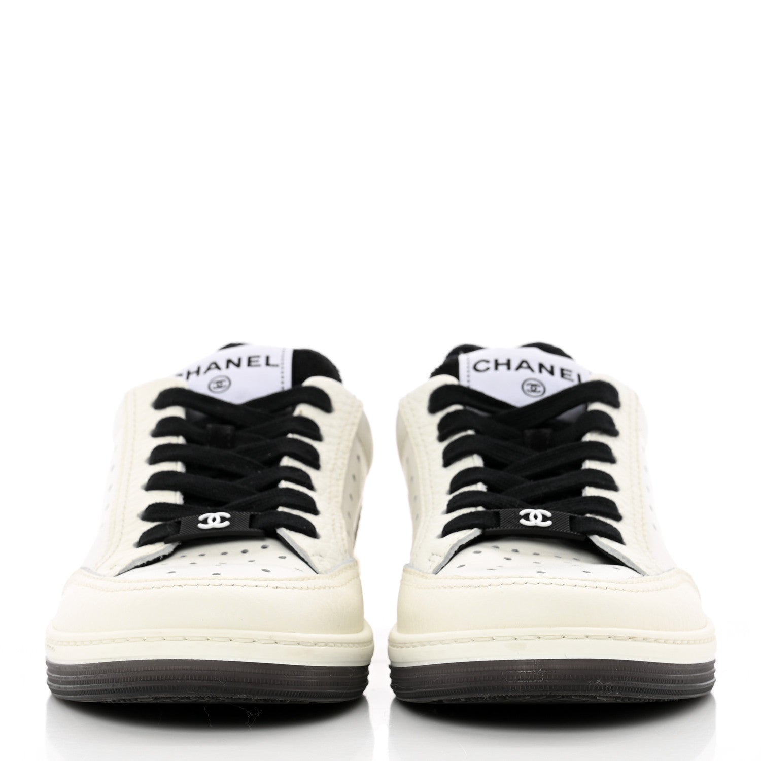 Chanel Grained Calfskin Fabric Womens Logo Sneakers 35 White Black 2 of 17