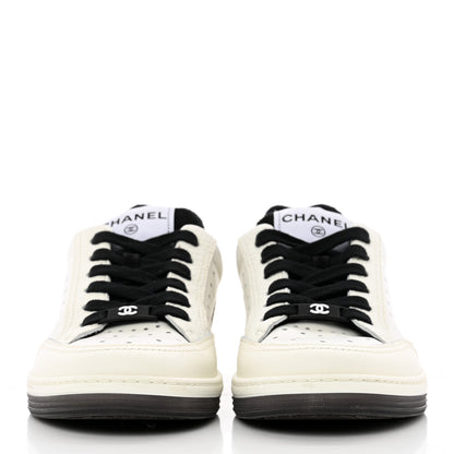 Chanel Grained Calfskin Fabric Womens Logo Sneakers 35 White Black 2 of 17
