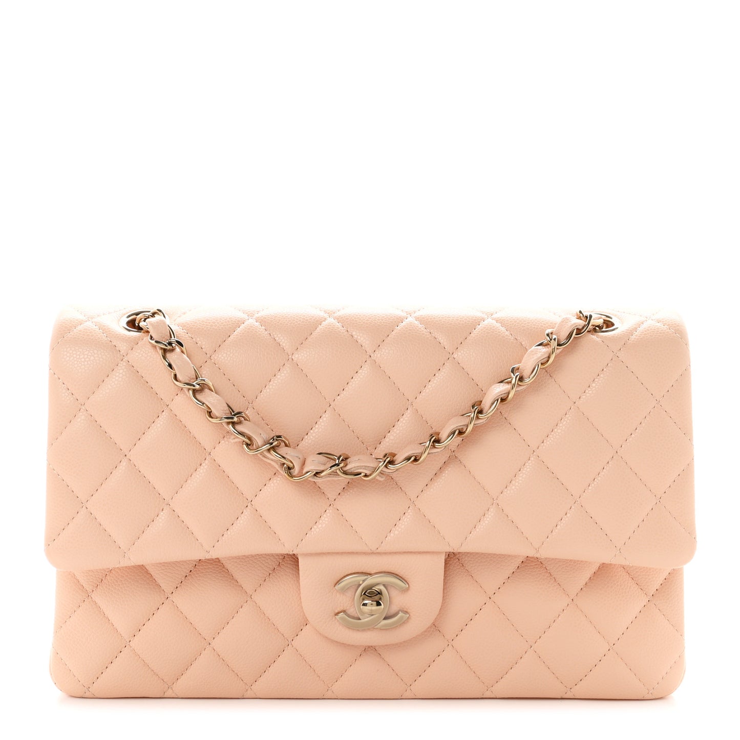 Caviar Quilted Medium Double Flap Light Pink