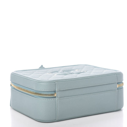 Chanel Caviar Quilted Medium CC Filigree Vanity Case Light Blue 4 of 10