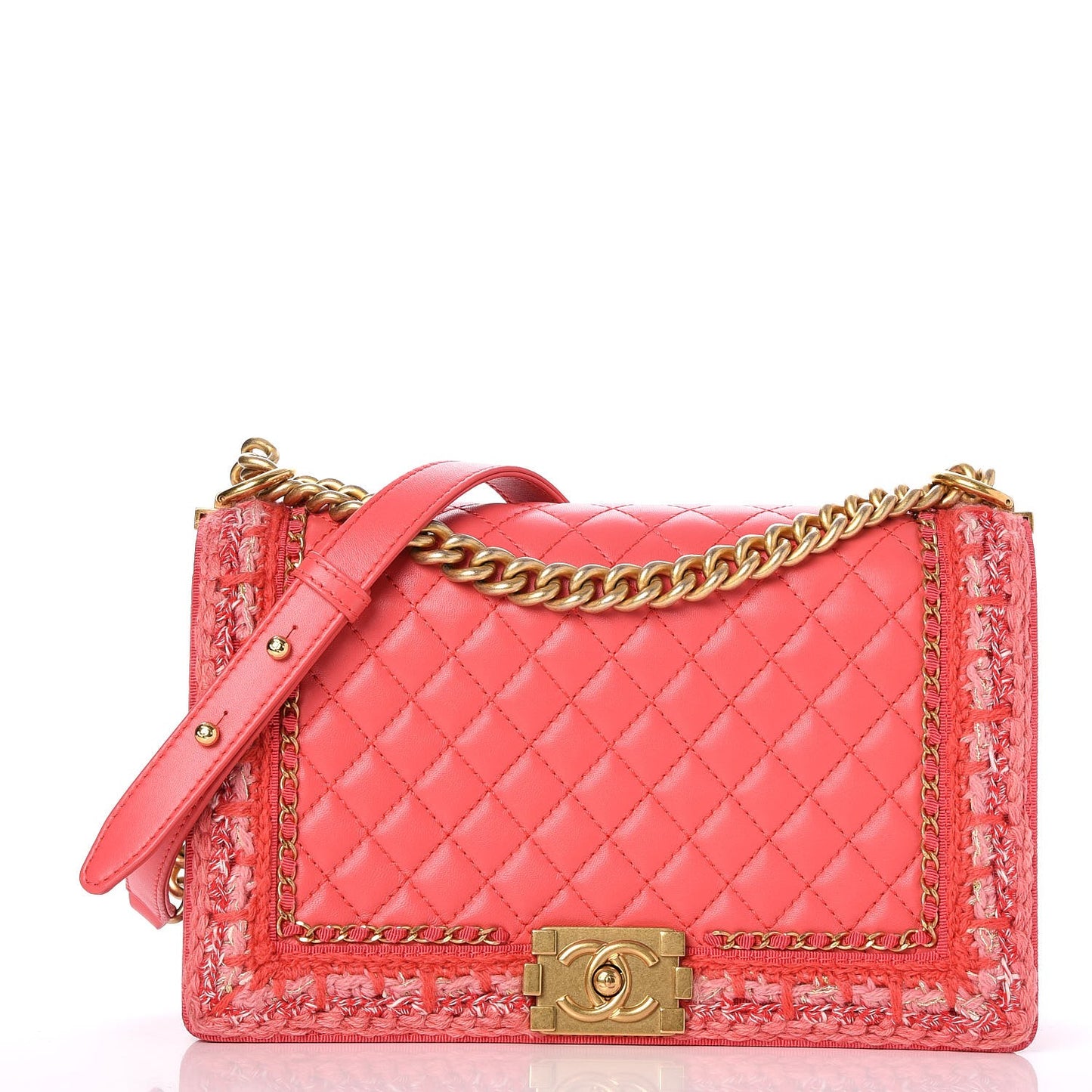Lambskin Grosgrain Quilted Braided New Medium Jacket Boy Flap Coral