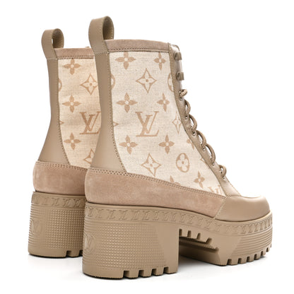 Louis Vuitton Suede Calfskin Laureate Platform Desert Boots 37 Beige 5 of 9