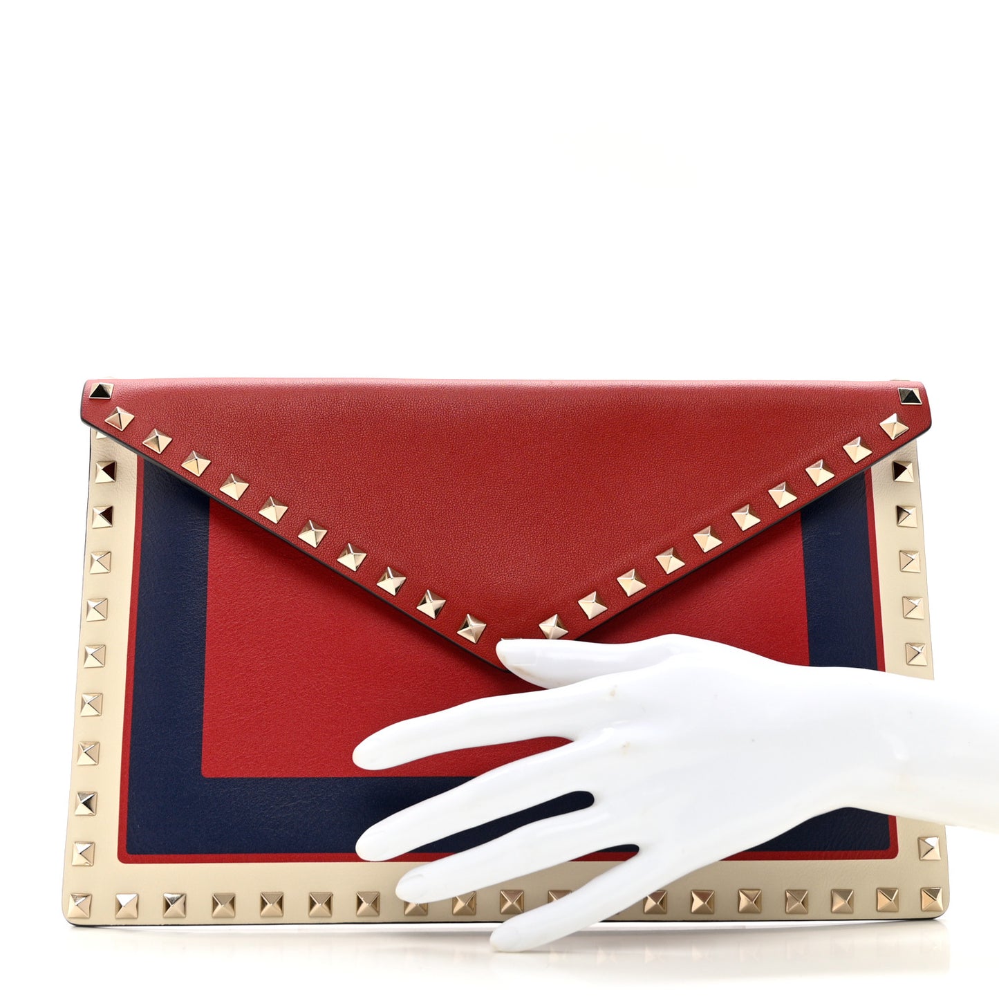 Vitello Color Block Rockstud Envelope Clutch Pure Blue Light Ivory Red