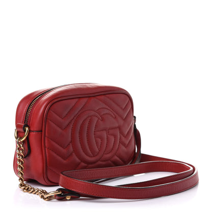 Gucci Calfskin Matelasse Mini GG Marmont Chain Shoulder Bag Hibiscus Red 3 of 12
