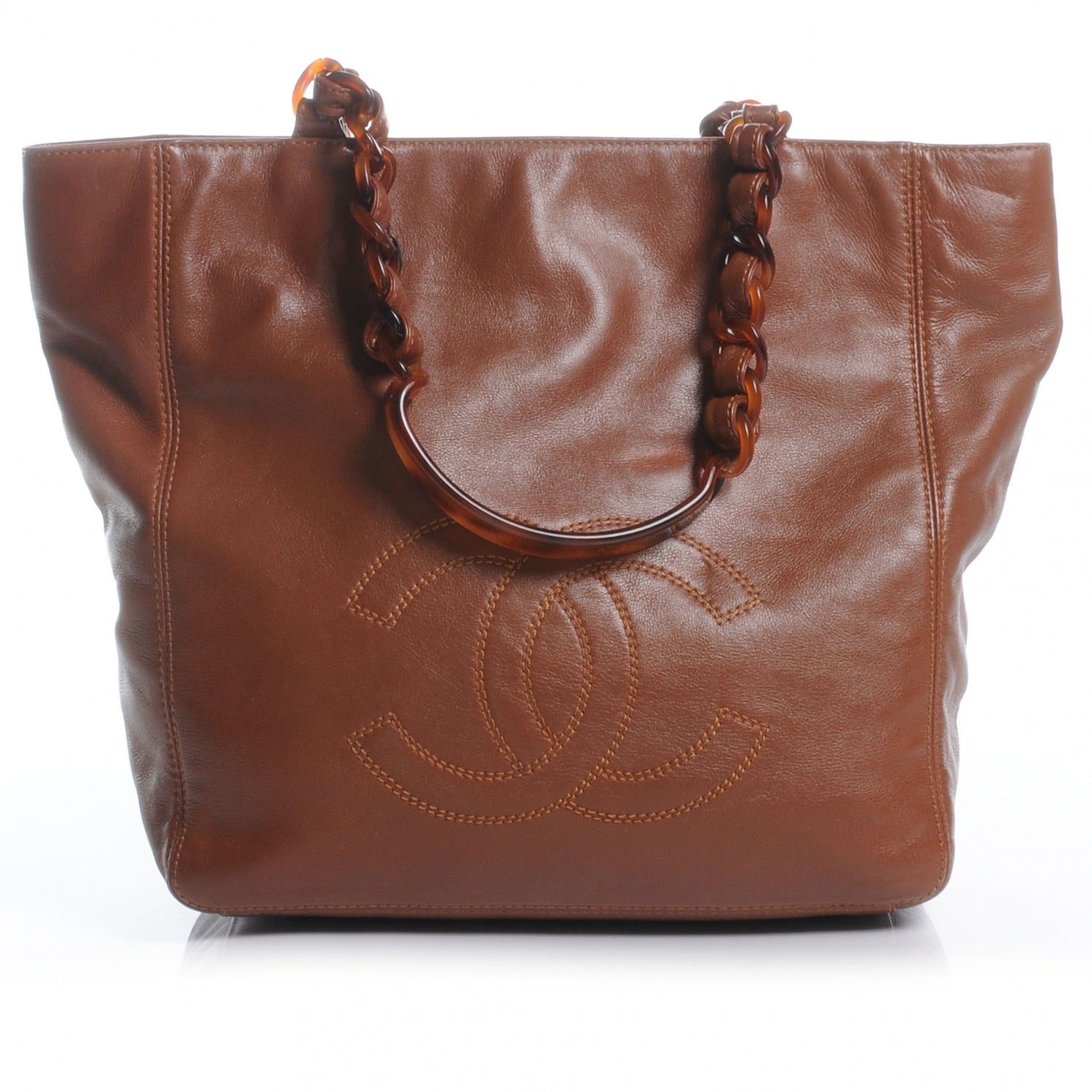 Chanel Lambskin Tortoise Chain CC Tote Brown 1 of 7