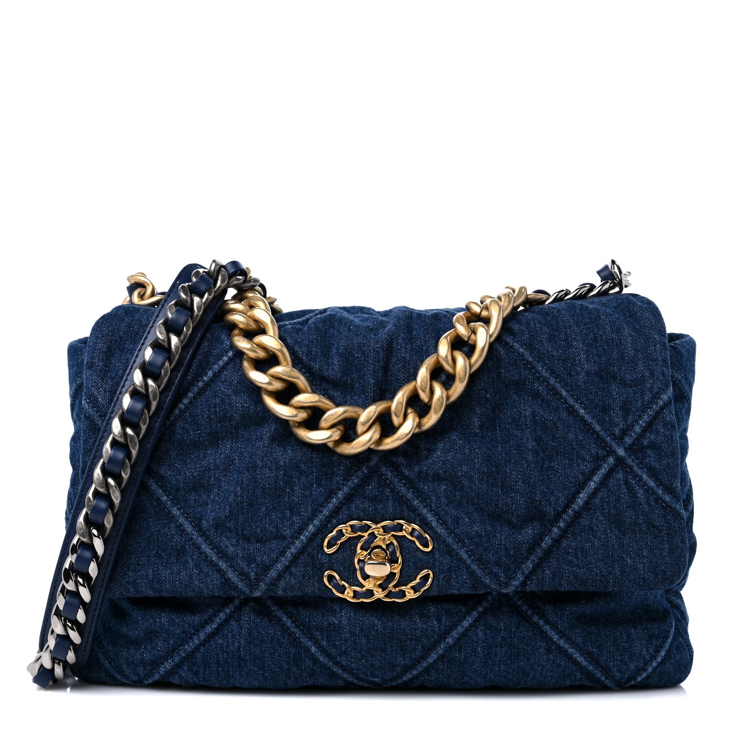 Chanel Denim Quilted Large Chanel 19 Flap Blue 1 of 9