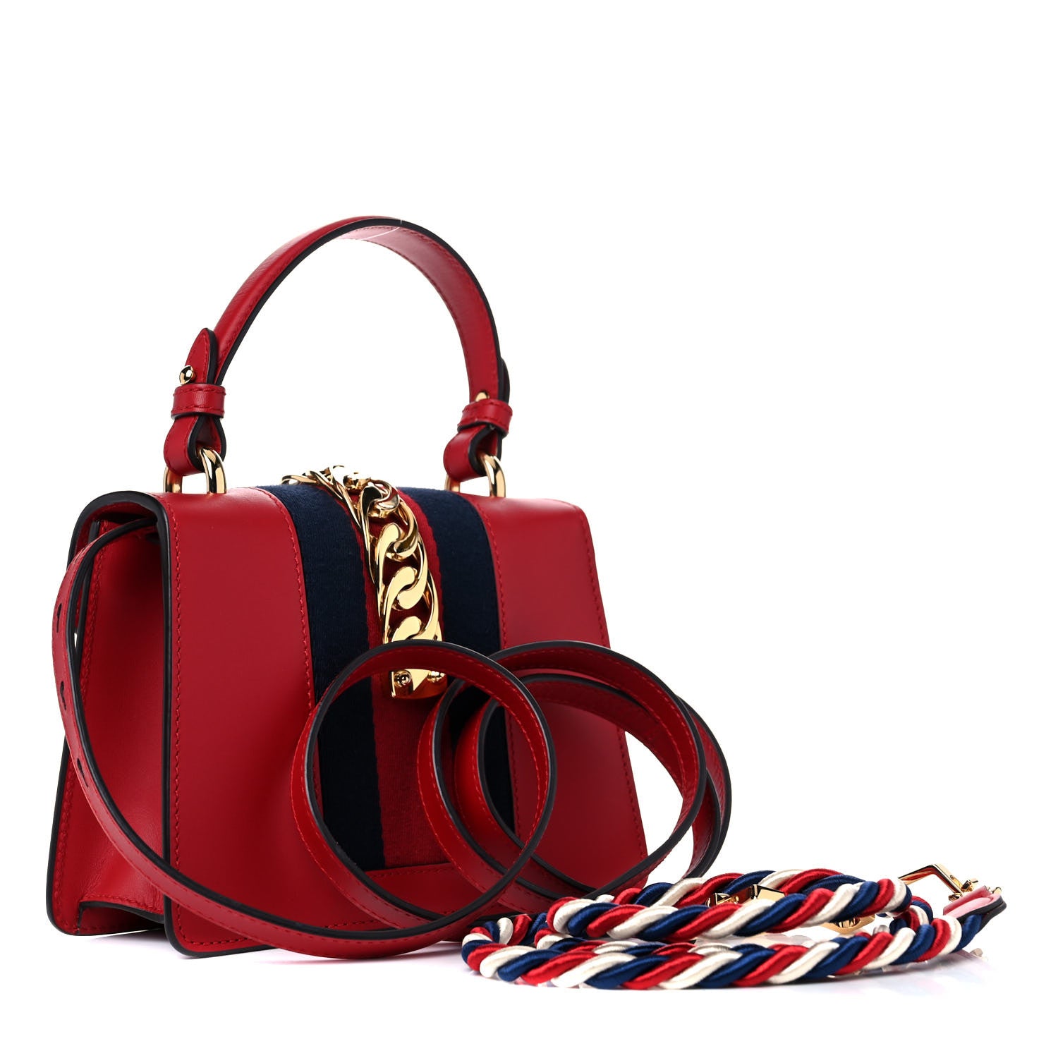 Gucci Calfskin Mini Sylvie Top Handle Bag Hibiscus Red 2 of 13